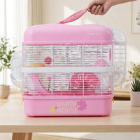 Large Hamster Cage and Double Layer Hamster Habitat, Iron Luxury Syrian Indoor Cage with Exercise Wheel, Spacious Home with Tray and Ramps