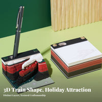125 Sheets Creative Gift Christmas Train Paper Model Non-Sticky Notes Tear-Away Sculpture Memo Block Includes Acrylic Display Case