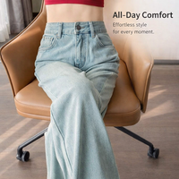 Women's Jeans High Waisted with Embroidered Details, Non Stretch Thick Denim Trousers for Casual and Travel Outfits, Wide Leg