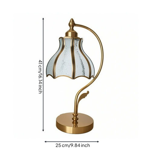 Vintage-Inspired Petal Shade Table Lamp Decorative Arched Stem Table Lamp Gold-Toned Ambient for Bedroom, Reading Nook, Study