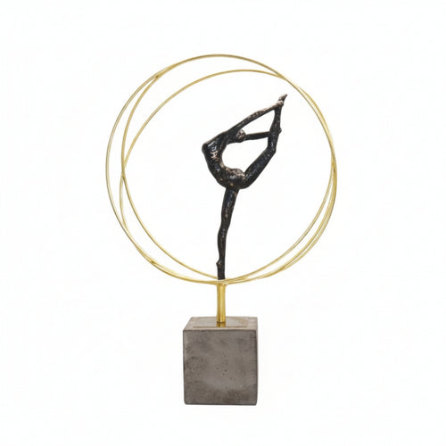 Dancer Statue with Circular Frame Gold-Tone Decor Black for Art Lovers, Dancers