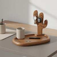 Wooden Key Holder with Tray Solid Wood Bedside Catchall Tray