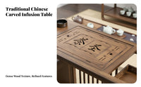 Storage Cabinet and Drawer Rolling Tea Brewing Table Chinese Aesthetic 2-Tier Wooden Mobile Table with Wheels Multi-Functional Mobile Furniture Allintegrated Design for Homeowners, Apartment Dwellers, Adults, Living Room, Office, Balcony, Kitchen