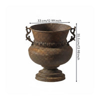 Metal Urn Planter Weathered Iron Planter Ornate Handles for Courtyard