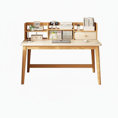 Study Desk with Bookshelf Open Shelving Desk with Hutch Wide Desktop Writing Table for Students, Small Areas, Bedroom, Dorm Room