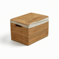 Rattan Storage Basket with Lid Small Lidded Rattan Basket Compact for Bedroom