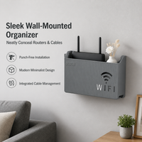 Router Storage Box, Cable Management Box for Router, Drill Wall Mounted WiFi Storage, Vented Cable Organiser Box for Desk