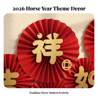 2026 Horse Year Paper Fan Flowers, Chinese New Year Decor, Classroom, Glass Pane, Festive Scene Setup