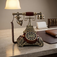 Vintage Phone Gold-Tone Accents Corded Rotary Telephone Antique Telephone Embossed Floral Base Home Communication Device