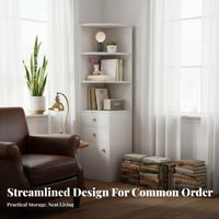 Corner Shelf Unit with Drawers Enclosed Compartments Storage Cabinet for Bedroom