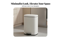 Hands-No-Touch Operation Foot Pedal Trash Can Minimalist Design Soft Close Garbage Bin Removable Inner Container Matte White Wastebasket Sturdy Construction for Homeowners, Apartment Dwellers, Office Workers, Living Room, Bathroom, Bedroom, Tight Areas