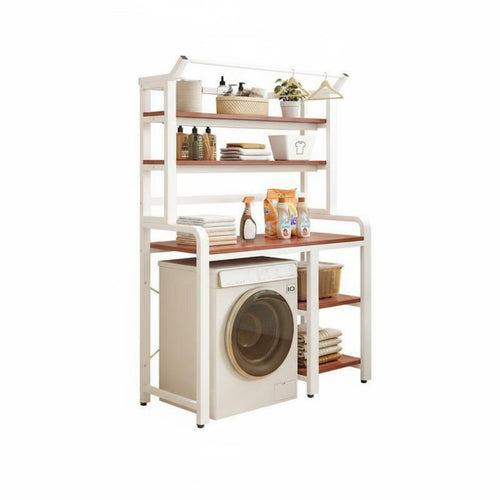 Bathroom Space Saver Shelf Freestanding Laundry Shelf Household Storage Laundry Organizer over Washing Machine Rack Shelving Unit Sturdy Metal Wood Panel Suitable for Laundry Room Balcony Washroom Kitchen