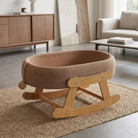 Elevated Cat Bed Rocker Lounger, Wood Frame Oval Basket for Indoor Cats, Universal Season Breathable Silicone Mat for Sleeping and Playing Use