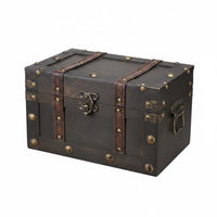 Wooden Treasure Chest cloth Look Surface Decorative Wooden Box Faux Leather Trim Household Storage for Desk, Living Room