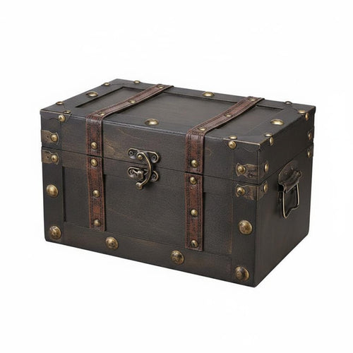 Wooden Treasure Chest cloth Look Surface Decorative Wooden Box Faux Leather Trim Household Storage for Desk, Living Room