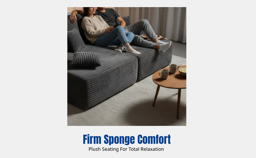 Sectional Sofa Bed, Corduroy Striped Fabric, Compressed Packaging, Armless Firm Sponge, Double Seat, Home Living Room Furniture