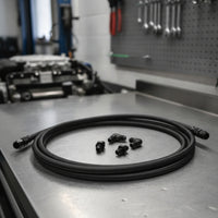 6AN Gearbox Cooler Line Kit Braided Gearbox Cooler Line with Fittings Flexible Black Anodized for Mechanics, Car Builders, Engine Bay