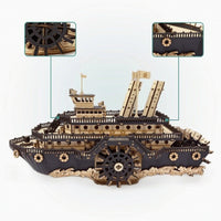 Steampunk Ship Puzzle Hands-on Paddlewheel Ship Model Decorative Wooden 3D Puzzle for Hobbyists