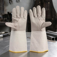 Heat Resistant Soldering Gloves with Canvas Cuffs Heavy-Duty Leather Soldering Gloves Long-Lasting Professional-Grade for Welders, Metalworkers, Blacksmiths, Metalworking, Forge Work