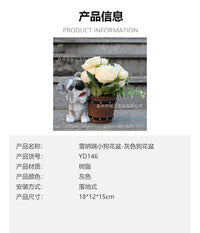 跨境仿真创意雪纳瑞小狗花盆摆件树脂工艺品户外花园庭院阳台装饰