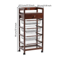 Mobile Wooden Storage Rack Floor-Standing Six-Tier Storage Rack Compact