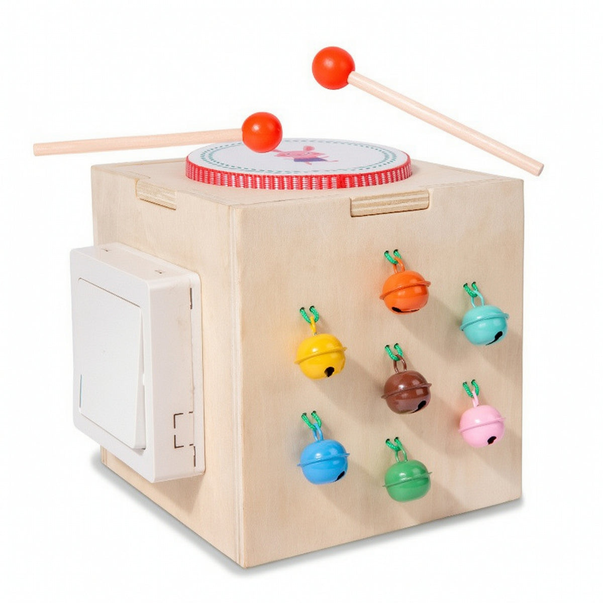 Wooden Cube Toy with Mallets Hands-on Bell Toy with Mallets Musical for Playroom