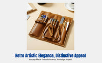 Retro Artistic Pen Roll, Genuine Leather, Premium Cowhide, Multi-Functional Organizer
