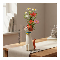 Cat Shaped Vase Whimsical Quirky Creature Planter Unique Gift for Tabletop