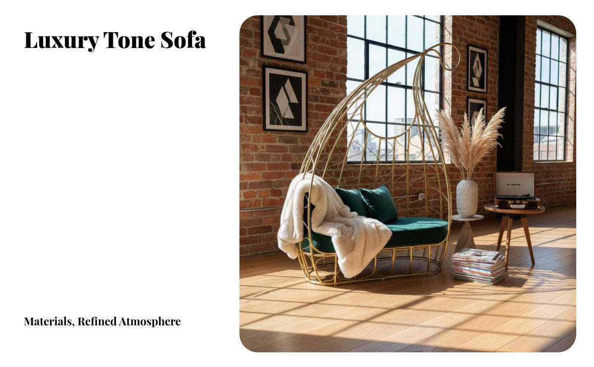 High rearrest Single Lounge Seat Gold Frame Shell rear Accent Chair Fully Assembled Sofa Luxury Design for Adults, Homeowners, Interior Designers, Bedroom, perusing alcove, Reception Area, Office