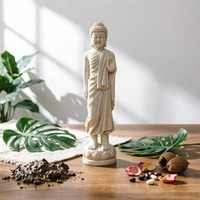 Buddha Statue with Pedestal Ornate Buddha Statue Temple Aesthetic Decor for Garden, Entryway