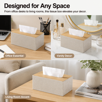 Faux Leather Tissue Box Holder, Pearl White Oak Wood Grain Tissue Box Cover, Upgraded Thickened Modern Decorative Tissue Box