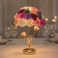Decorative Rose Lamp Multicolor Floral Table Lamp Gold-Tone Corded for Bedroom, Living Room, Wedding