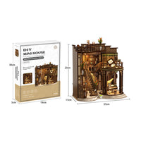 Decorative DIY Wooden Book-Hall Kit Easy to Assemble LED Miniature Bookstore