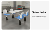 Attached Dining Table and Chair Set Steel Frame Cafeteria Table with Attached Seats Thickened Tabletop 4-Person Cafeteria Unit for Employees