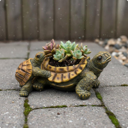 Resin Turtle Pot Creature Shape Tortoise Flower Pot Hand Painted Look for Yard
