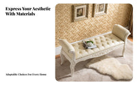 Carved Legs Tufted Bed-End Stool timeless Design Tufted Bed-End Bench Upholstered pad Indoor Furniture Comfortable Seating for Interior Designers, Homeowners, Adults, Bedroom, Entryway, Hallway, Living Room