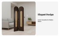 Foldable Design 3-Panel Woven Divider Freestanding Arched Top Rattan Screen Vintage Inspired Partition Wall Portable for Apartment Dwellers, Interior Decorators, Home Aside Ice Workers, Entryway, Bedroom