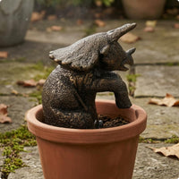 Bronze Resin Dinosaur Figurine Weathered Metal Look Triceratops Planter Hugger
