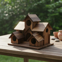 Rustic Birdhouse Feeder Tree Mounted Wood Bird Feeder House Weather-Resistant