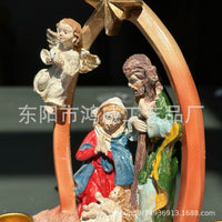 跨境新款树脂人物诞生雕像桌面摆件烛台圣诞节复活节元旦摆件装饰