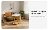 Retro Design Sofa Side Table with Wheels Space Saving Foldable Sofa End Table Multifunctional 2-Tier Rolling Cart Easy Setup for Apartment Dwellers, Homeowners, Living Room, Small Areas, Bedroom, Office