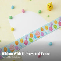 Easter Grosgrain Ribbon Festive Designs Bunny and Egg Print Ribbon Bright Colors for DIY Enthusiasts, Kids, Gift Wrapping, Hair Bow Making