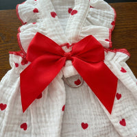 Pet Dress with Heart Pattern Design, Soft Dog Dress and Cat Dress with Front Neck Bow, Spring Pet Clothes for Small Dogs or Cats
