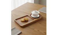 Wooden Tray Unique Shape Wooden Tray with Rattan Coaster Handcrafted Acacia Wood Snack Platter for Home, Cafe, Hotel