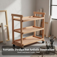 Mobile Painting Trolley Solid Wood Construction Art Supply Cart Lockable Casters Rolling Art Workstation for Artists, Painters, Workshop, Home, Garage