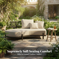 Nordic Inspired Curved Rattan Patio Couch Weather-withstandant Curved Sectional Couch Thick seat pads Garden Sofa High rearrest for guest accommodations Businesses, Entertainers, Terrace, Courtyard, rearyard, waterside