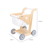 Wooden Push Cart with Basket Imaginative Play Shopping Cart Toy Energetic Infant Push Pusher for Kids, Nursery