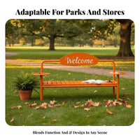 Welcome Backrest Bench Weather-Resistant Welcome Sign Bench business-grade Grade outsidedoor Furniture for Property Managers, home residents, public green space, Backyard, Deck