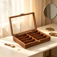 Walnut Eyeglass Organizer Wooden Sunglass Display Case Decorative Glasses Box with Transparent Lid Modern for Countertop
