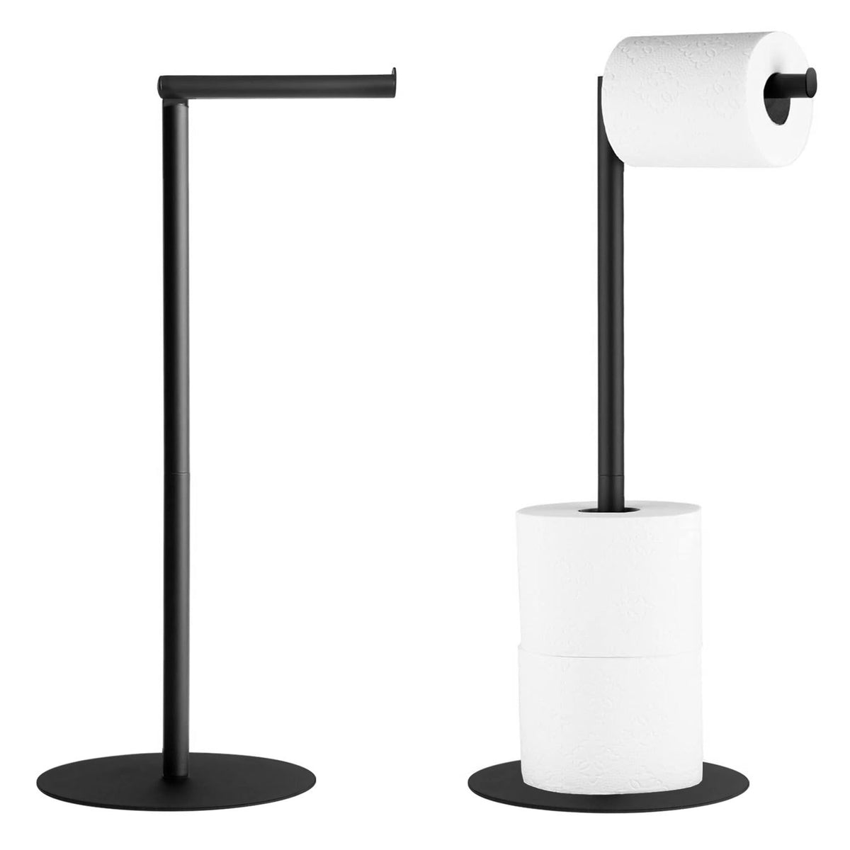 Stainless Steel Standing Toilet Paper Holder, Black, Round, Powder-Coated